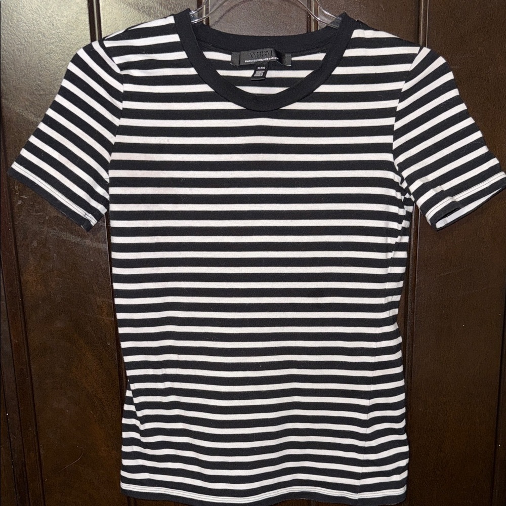 White House Black Market Monochrome Striped Top